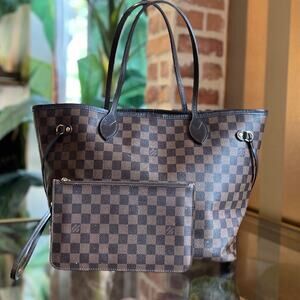 LOUIS VUITTON Neverfull MM Damier Ebene Brown Canvas Tote Bag